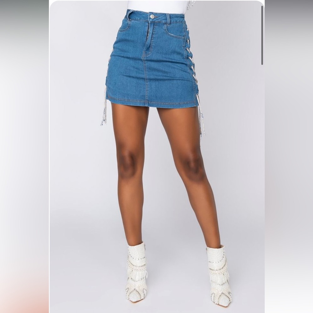 Akira Label killer Jean Denim Lace up Mini Skirt
